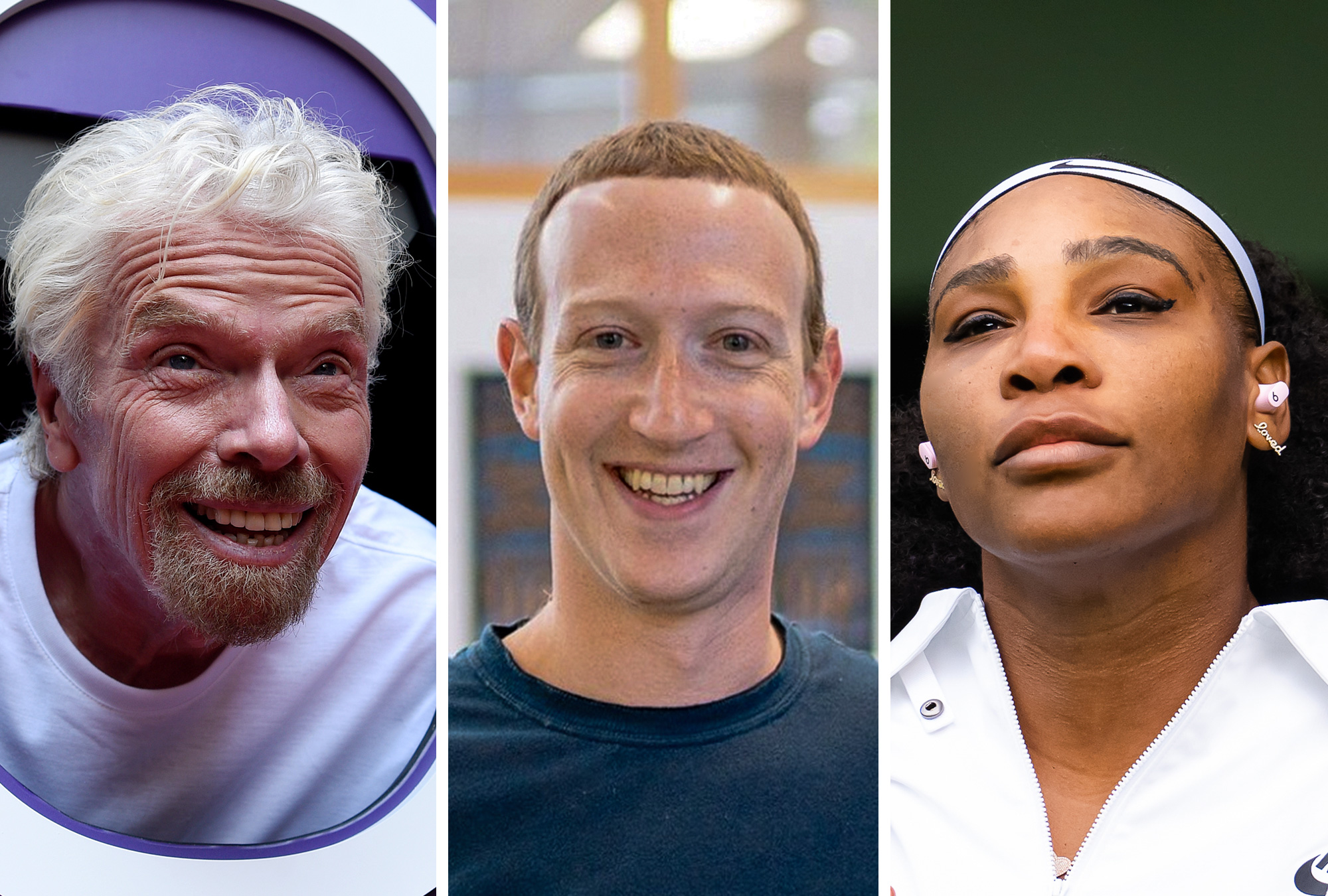 Richard Branson, Mark Zuckerberg y Serena Williams