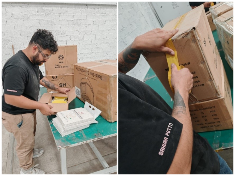 Miembros de Sakura Petto empacando productos en el almacén | Imagen: Sakura Petto