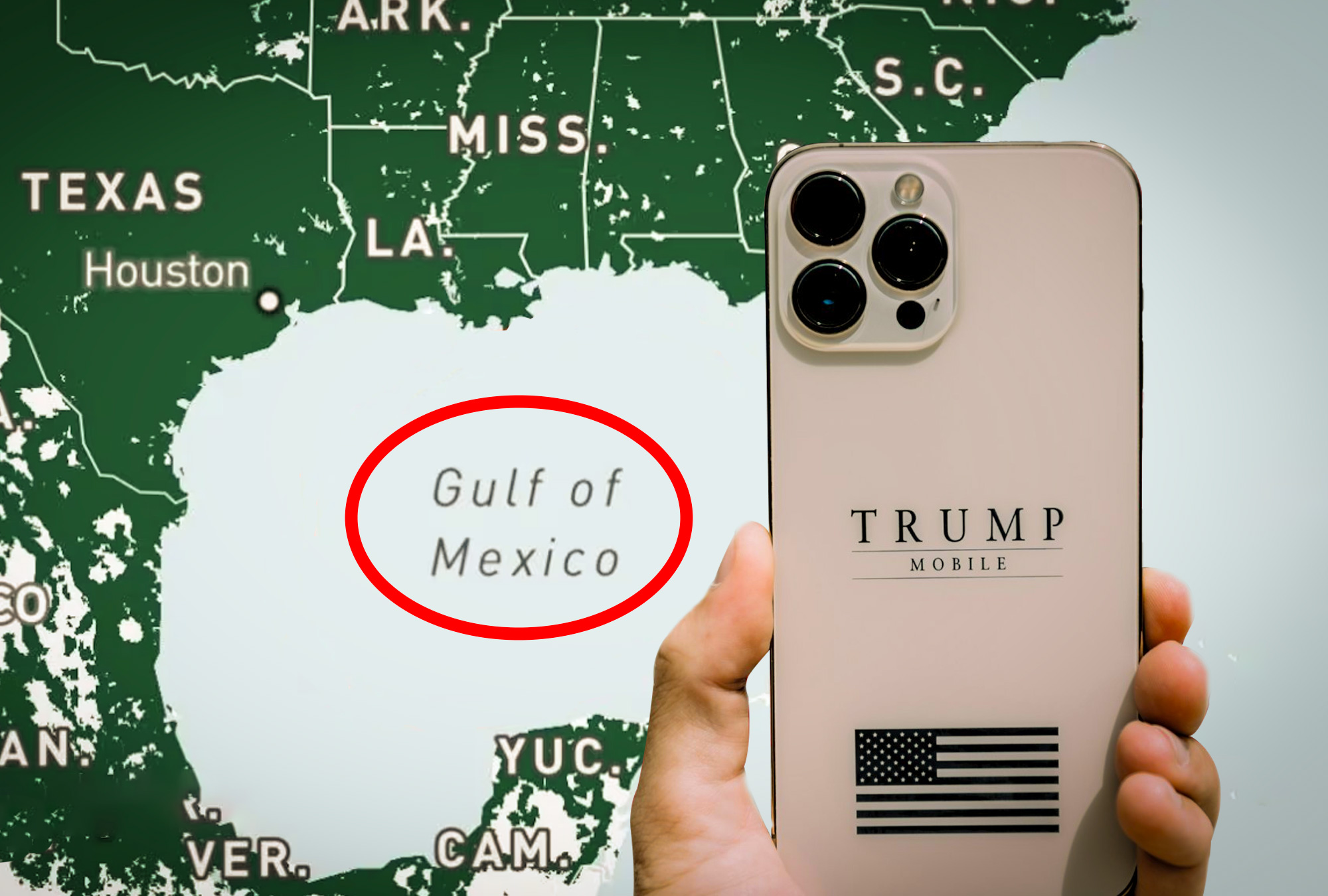 La página de cobertura de Trump Mobile originalmente mostraba “Gulf of Mexico”.