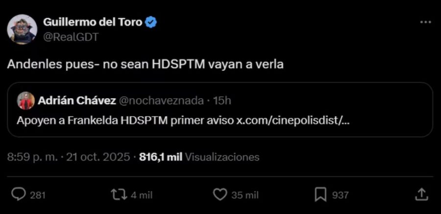 Imagen: Guillermo del Toro vía X