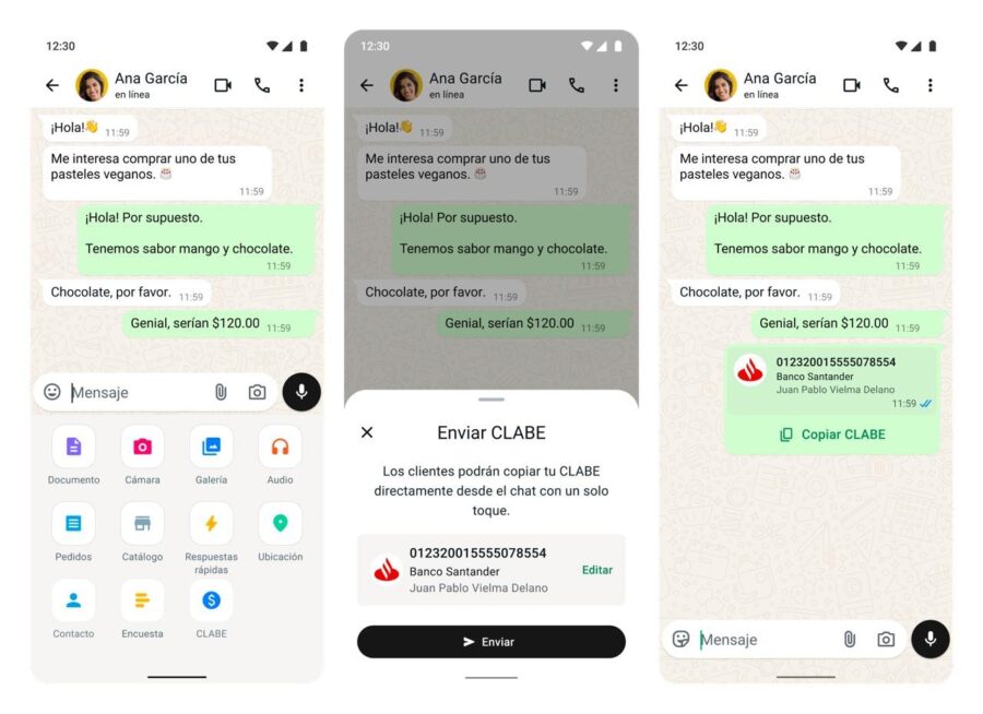 WhatsApp habilitó una nueva función para compartir CLABE desde los chats | Imagen: Meta