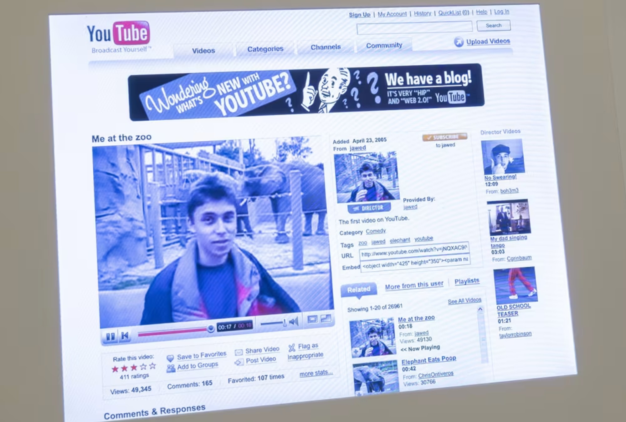 Vista de la reconstrucción de la página original de YouTube.