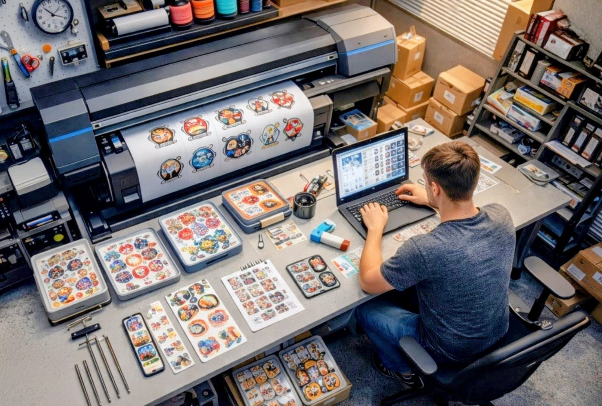 Diseños de stickers variados listos para producción y venta.