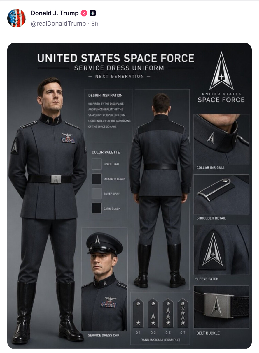 Starship Troopers, citada como inspiración del concepto, fue concebida por Paul Verhoeven como una sátira del fascismo y el militarismo | Imagen: TruthSocial @realDonaldTrump